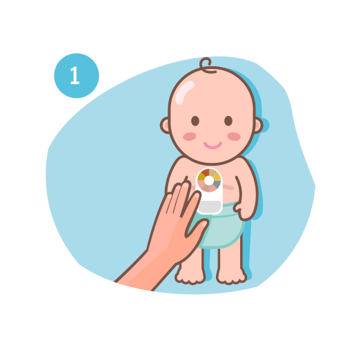 Colour calibration card being held towards baby's belly